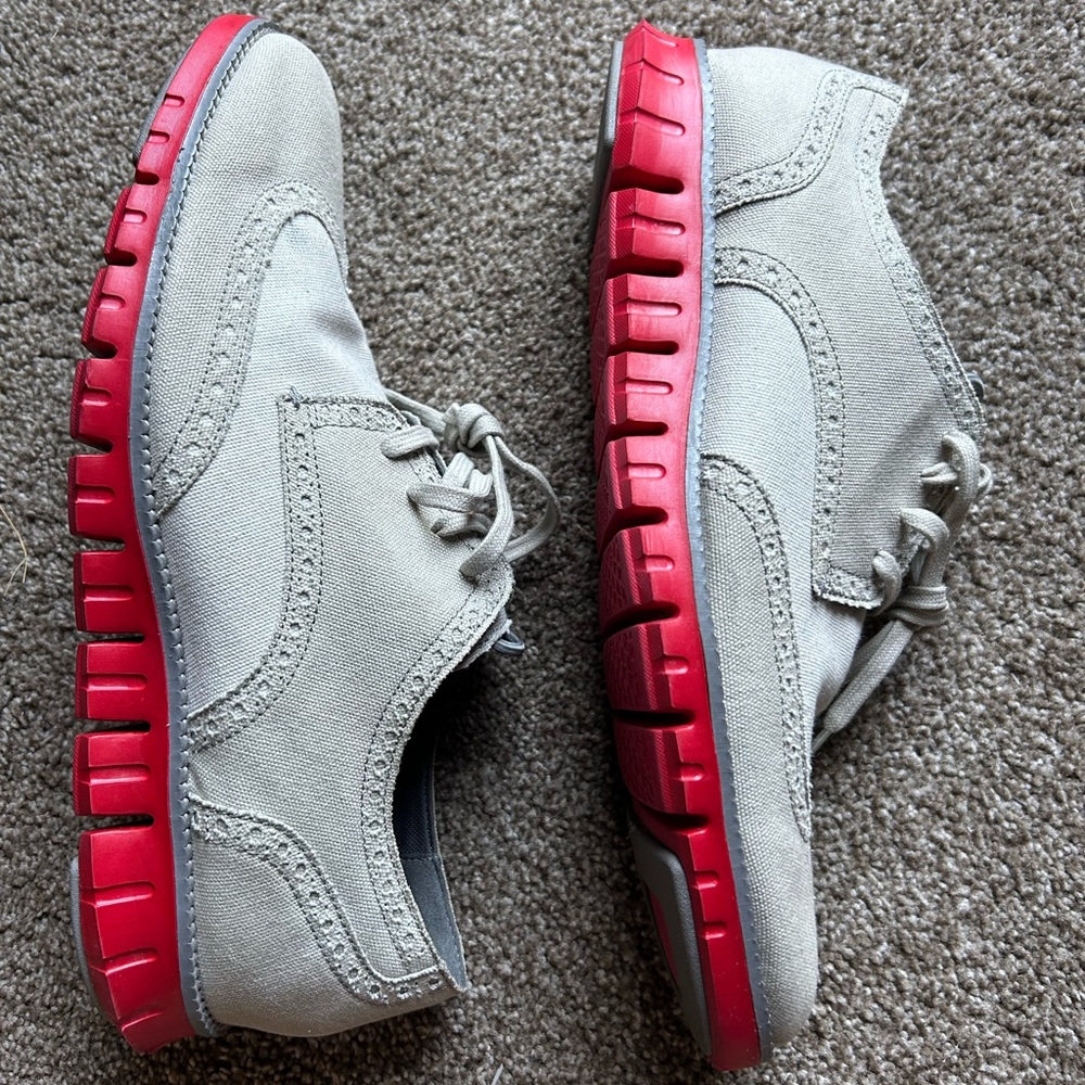 Cole Haan Men's ZeroGrand Wingtip Canvas - Men’s 10.5 - Grey & Red - RARE